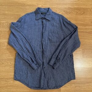 Joseph Abboud Shirt Men's Blue Large 100% Linen‎ Long Sleeve Button Down Preppy